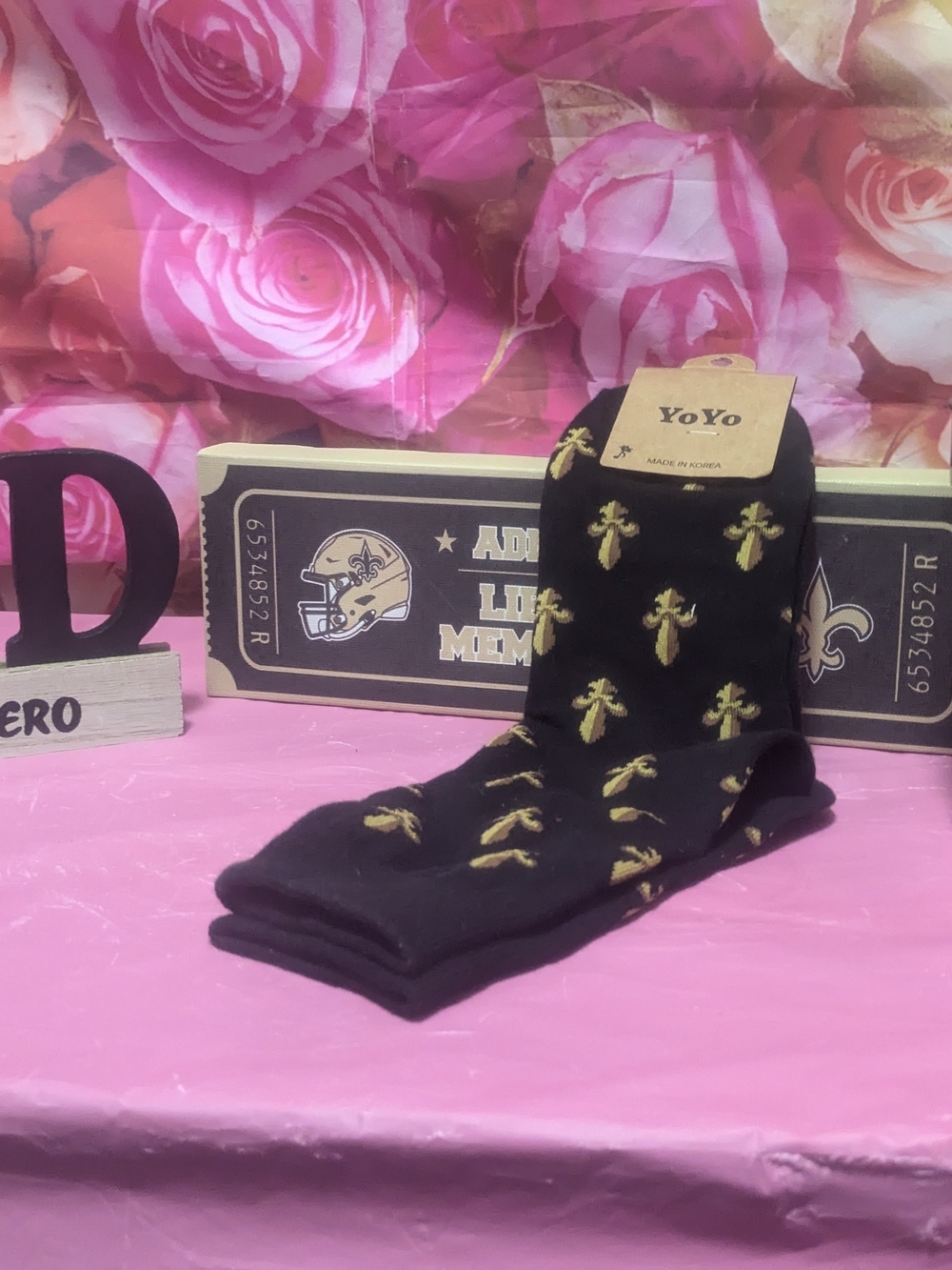 YoYo Black Socks with Gold Fleur-de-Lis Accents